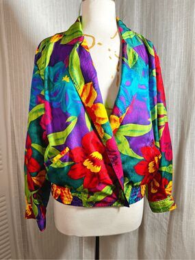 Laura & Jayne Blouse Size 8 VTG 90's Vibrant Maximalist Tropical Showstopper